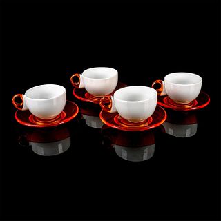 4 Vintage Guzzini Cappuccino Cup and Saucer Sets, Orange