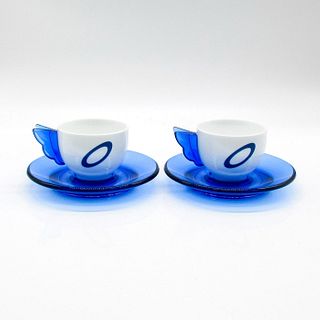 4pc Guzzini Espresso Coffee Cups With Saucers, Blue White