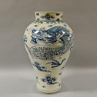 Tall Blue and White Dragon Jar