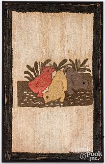 American hooked rug of three birds