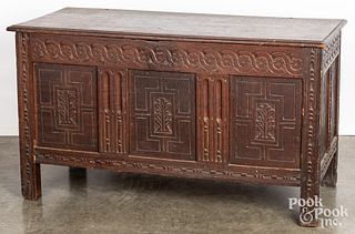 English carved oak blanket chest