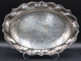 SILVER. Signed 0.900 Silver Tray with Horse Heads.