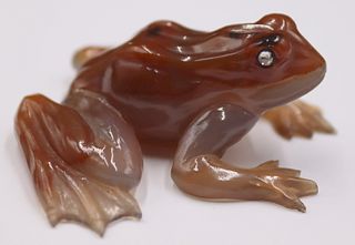 Faberge? Carved Agate Frog with Rose Cut Diamonds.