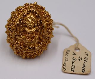 JEWELRY. Large Indian High Karat Gold Figural Ring