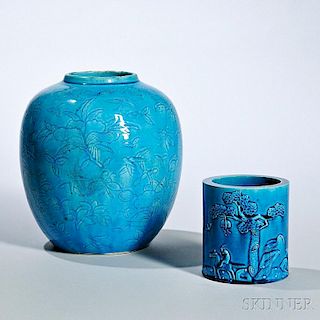 Two Turquoise Blue-glazed Ceramic Items
