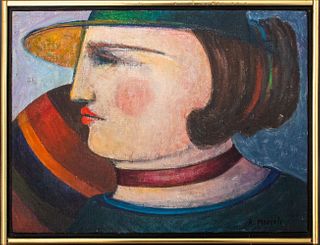 Arnaldo Miccoli Woman in Hat Oil on Canvas