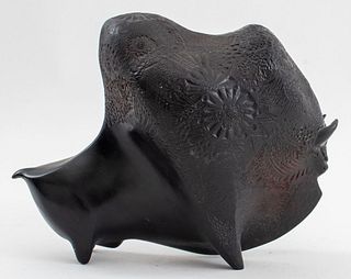 Post Modern Black Resin Buffalo Sculpture