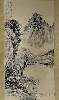 Hanging Scroll Depicting a Mountain and River Landscape