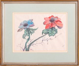 Sidnee Livingston Attr. 'Poppies' Watercolor