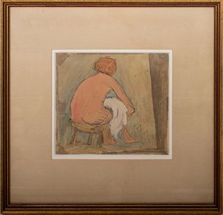 Walt Kelly 'Seated Nude' Ink & Watercolor on Paper
