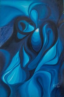 Jorge Vargas Abstract in Blue Oil on Canvas