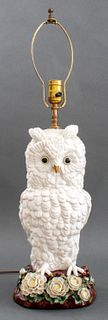 Mottahedeh Ceramic Owl Mounted as a Lamp