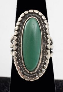 Native American Navajo Silver Green Agate Ring