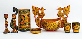 Seven Russian Lacquer Objects, Khokhloma