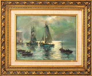Ludwik Wiechecki "Boats in the Moonlight" Painting