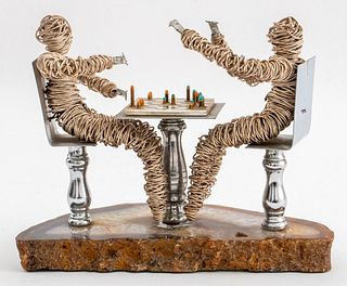 Fried Sculpture of Wire Figures Playing Chess