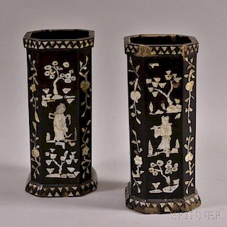Pair of Octagonal Lacquered Wood Holders