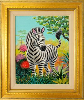 Chin Jungle Landscape With Zebra Acrylic on Board