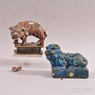 Two Glazed Pottery Figures of Mythical Animals