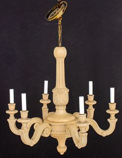 Greige-Decorated Wooden Six Light Chandelier