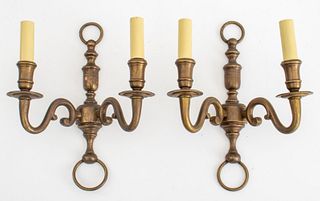 Brass Two-Arm Wall Sconces, Pair