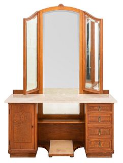 Art Deco Oak Lady's Dressing Vanity With Mirrors