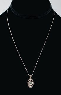 14K White Gold Topaz & Diamond Pendant Necklace