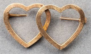 Vintage 14K Yellow Gold Double Heart Brooch