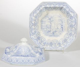STAFFORDSHIRE AMERICAN VIEW TRANSFER-PRINTED CERAMIC COVERED VEGETABLE DISH