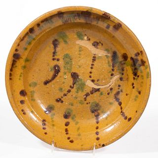 AMERICAN DECORATED EARTHENWARE / REDWARE DISH