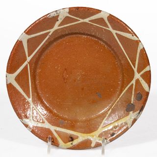 AMERICAN DECORATED EARTHENWARE / REDWARE SMALL PLATE