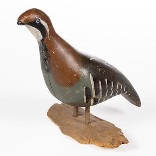 AMERICAN FOLK ART CARVED AND PAINTED QUAIL