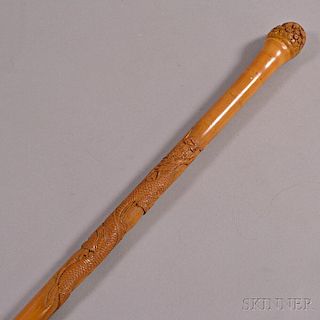 Carved Bamboo Walking Stick