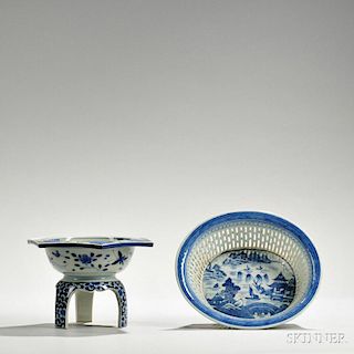Two Export Blue and White Porcelain Items