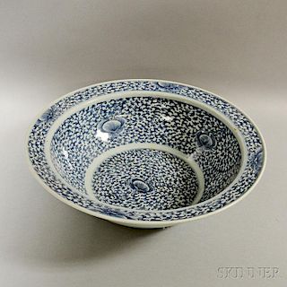 Large Blue and White Porcelain Basin