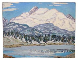Irene D. Fowler, (American, 1884-1967), Mt. Audubon, Wind Ruffled Lake