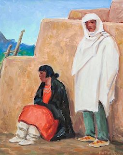 Ila McAfee, (American, 1897-1995), Evening at Taos Pueblo