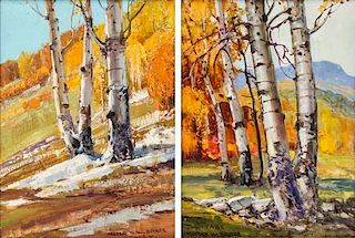 Frederick William Becker, (American, 1888-1974), Aspens in Taos, two works