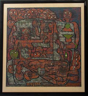 Southeast Asian Abstract Figurative Lithograph