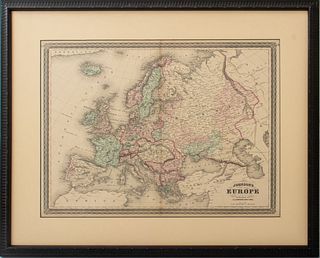 Johnson's Map of Europe Hand-Colored Engraving