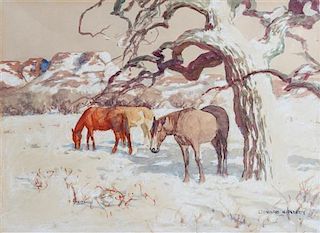 Leonard Reedy, (American, 1899-1956), Horses in Winter and Stage Coach Heist (two works)
