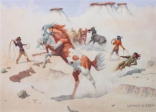 Leonard Howard Reedy, (American, 1899-1956), Native Americans Lassoing Wild Horses