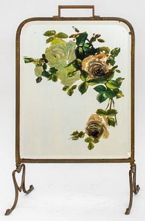 Brass and Painted Mirror Fire Screen