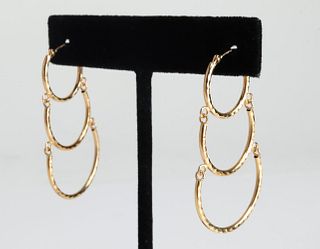 14K Yellow Gold Diamond-Cut Hollow Hoop Earrings