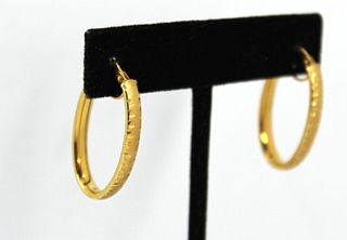 Modern Italian 14K Yellow Gold Oval Hoop Earrings