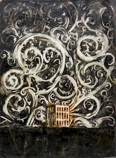 Artist Unknown, (American, 20th Century), Building in the Swirling Western Sky