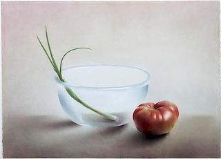 Robert Peterson, (American, 1943-2011), Tomato with Spring Onion in Glass Bowl, c. 1994