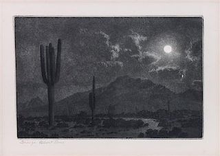 George Elbert Burr, (American, 1859-1939), Moon Light Cactus and Desert Twilight Arizona, two works