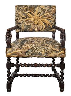 Jacobean Revival Carved Wood Armchair