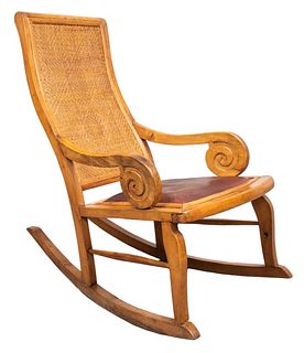 Indonesian Teak Rocking Chair with Leather Seat